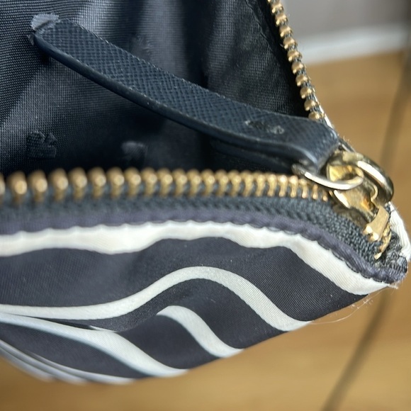 Kate Spade May Street Lida Black Stripe Nylon Zip Top Tote Bag Leather Handles - Picture 10 of 10
